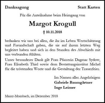Traueranzeige von Margot Krogull von vrm-trauer