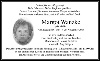 Traueranzeige von Margot Wanzke von  Usinger Anzeiger