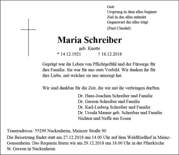 Traueranzeige von Maria Schreiber von vrm-trauer