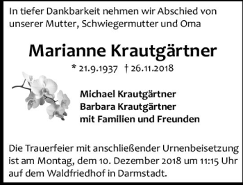Traueranzeige von Marianne Krautgärtner von vrm-trauer