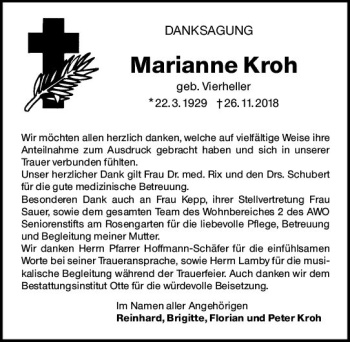 Traueranzeige von Marianne Kroh von vrm-trauer