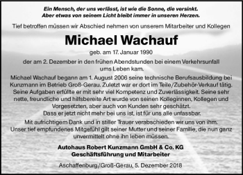 Traueranzeige von Michael Wachauf von vrm-trauer