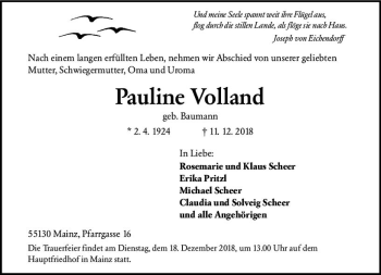 Traueranzeige von Pauline Volland von vrm-trauer