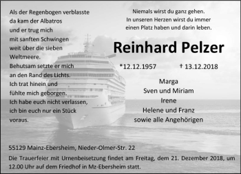 Traueranzeige von Reinhard Pelzer von vrm-trauer