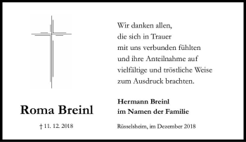 Traueranzeige von Roma Breinl von vrm-trauer
