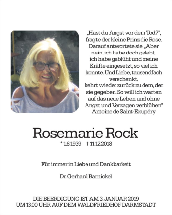 Traueranzeige von Rosemarie Rock von vrm-trauer