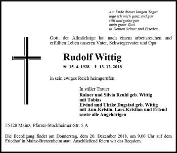 Traueranzeige von Rudolf Wittig von vrm-trauer