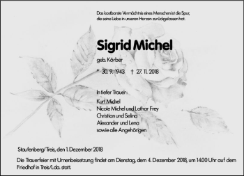Traueranzeige von Sigrid Michel von  Gießener Anzeiger