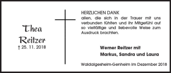 Traueranzeige von Thea Reitzer von vrm-trauer