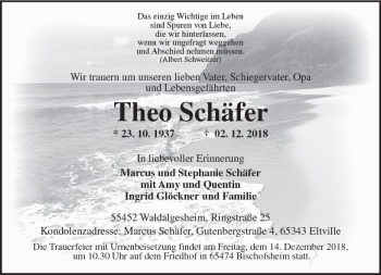 Traueranzeige von Theo Schäfer von vrm-trauer