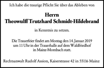 Traueranzeige von Theowulff Trutzhard Schmidt-Hildebrand von vrm-trauer