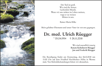 Traueranzeige von Ulrich Rüegger von vrm-trauer