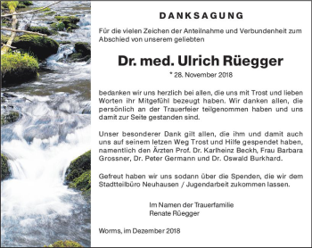 Traueranzeige von Ulrich Rüegger von vrm-trauer