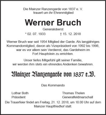 Traueranzeige von Werner Bruch von vrm-trauer