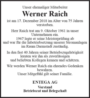Traueranzeige von Werner Raich von vrm-trauer