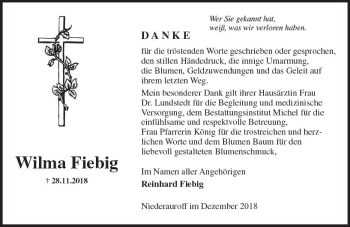 Traueranzeige von Wilma Fiebig von vrm-trauer