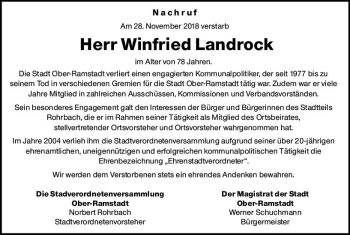 Traueranzeige von Winfried Landrock von vrm-trauer