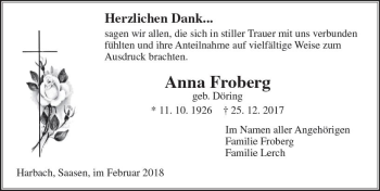 Traueranzeige von Anna Froberg von  Gießener Anzeiger