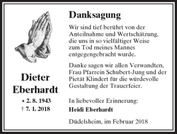 Traueranzeige von Dieter Eberhardt von  Kreisanzeiger
