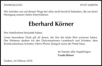 Traueranzeige von Eberhard Körner von  Kreisanzeiger