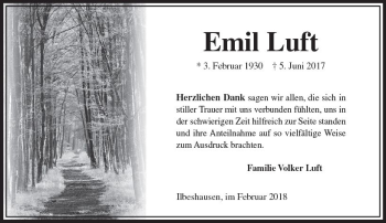 Traueranzeige von Emil Luft von VRM Trauer