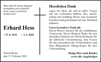 Traueranzeige von Erhard Hess von  Kreisanzeiger