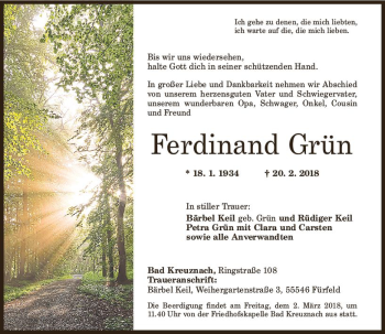Traueranzeige von Ferdinand Grün von Trauerportal Rhein Main Presse