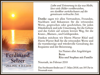 Traueranzeige von Ferdinand Selzer von VRM Trauer
