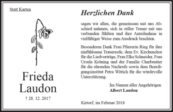 Traueranzeige von Frieda Laudon von VRM Trauer