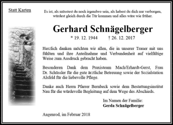 Traueranzeige von Gerhard Schnägelberger von VRM Trauer