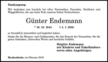 Traueranzeige von Günter Endemann von Trauerportal Rhein Main Presse