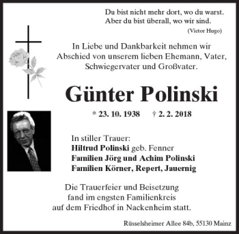 Traueranzeige von Günter Polinski von Trauerportal Rhein Main Presse