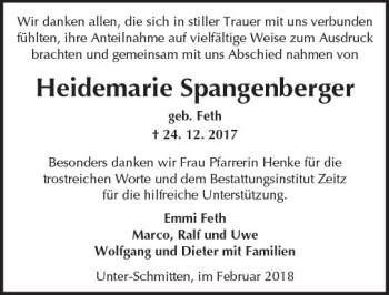 Traueranzeige von Heidemarie Spangenberger von  Kreisanzeiger