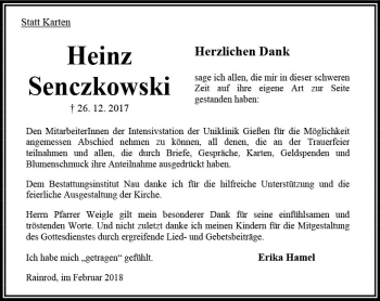 Traueranzeige von Heinz Senczkowski von VRM Trauer