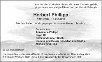 Traueranzeige von Herbert Phillipp von Trauerportal Rhein Main Presse