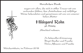 Traueranzeige von Hildegard Rohn von  Gießener Anzeiger