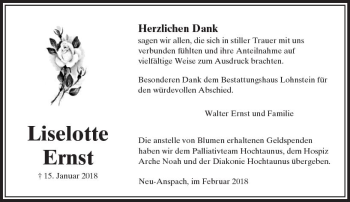 Traueranzeige von Liselotte Ernst von  Usinger Anzeiger Traueranzeige von Liselotte Ernst von  Usinger Anzeiger