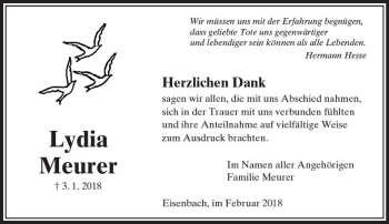 Traueranzeige von Lydia Meurer von  Camberger Anzeiger