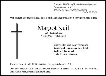Traueranzeige von Margot Keil von Trauerportal Rhein Main Presse