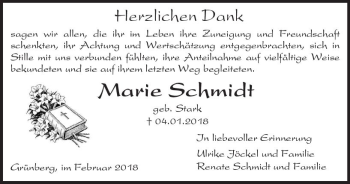 Traueranzeige von Marie Schmidt von  Gießener Anzeiger