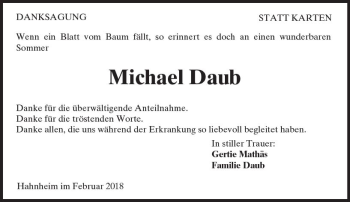 Traueranzeige von Michael Daub von Trauerportal Rhein Main Presse