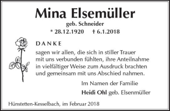 Traueranzeige von Mina Elsemüller von Trauerportal Rhein Main Presse