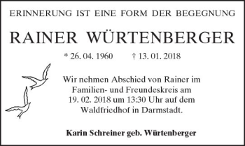 Traueranzeige von Rainer Würtenberger von Trauerportal Rhein Main Presse