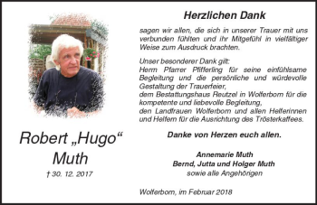 Traueranzeige von Robert Muth von  Kreisanzeiger
