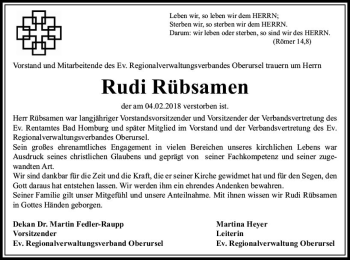 Traueranzeige von Rudi Rübsamen von  Usinger Anzeiger Traueranzeige von Rudi Rübsamen von  Usinger Anzeiger