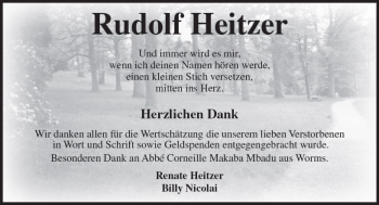 Traueranzeige von Rudolf Heitzer von Trauerportal Rhein Main Presse