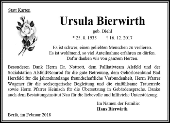 Traueranzeige von Ursula Bierwirth von VRM Trauer