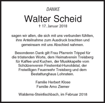 Traueranzeige von Walter Scheid von  Usinger Anzeiger