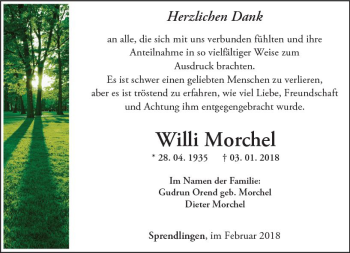 Traueranzeige von Willi Morchel von Trauerportal Rhein Main Presse