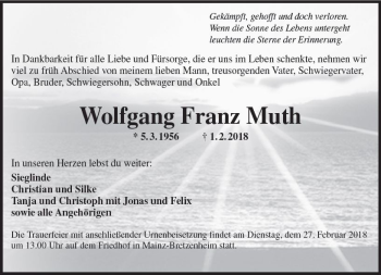 Traueranzeige von Wolfang Franz Muth von Trauerportal Rhein Main Presse